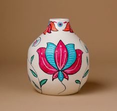 Handcrafted Ceramic Madhubani Fish Lotus Decorative Art Vase